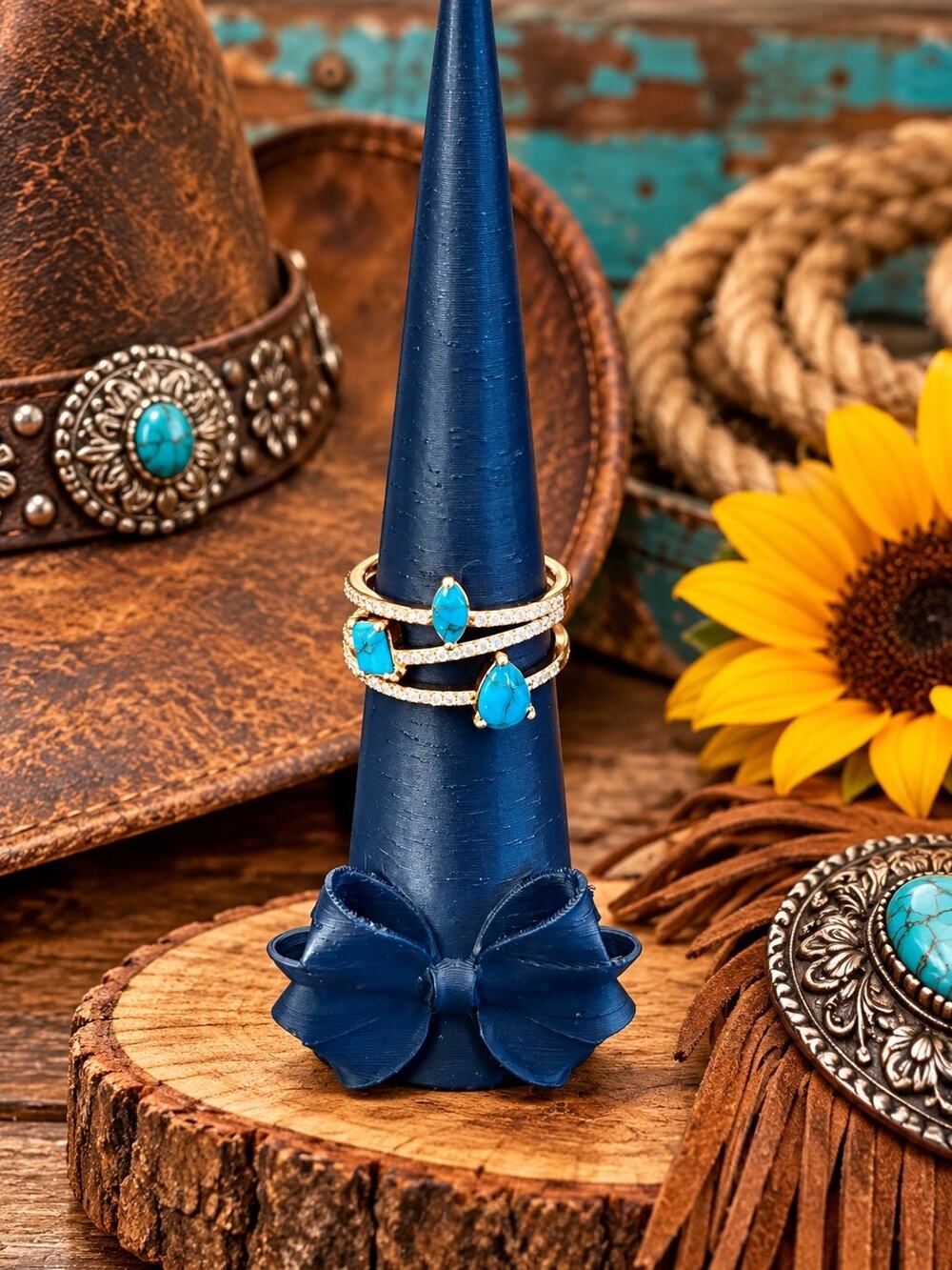 Bomb Party December 2025 Ring 'Tangled In Orbit' Turquoise on Rose Gold Size 7